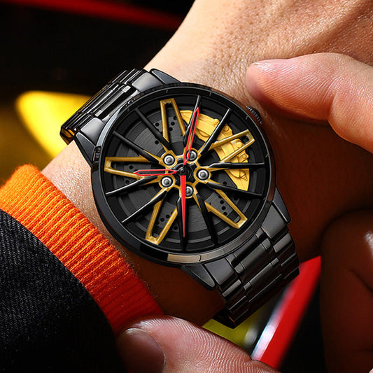 🔥Save 100＄-Men's 3D Rotating Skeleton Car Wheel Wrist Watch