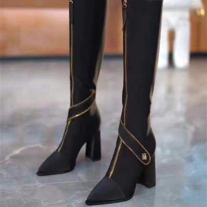 🔥Super Deal😲!——✨Pointed Toe Chunky Heel Knee High Boots✨